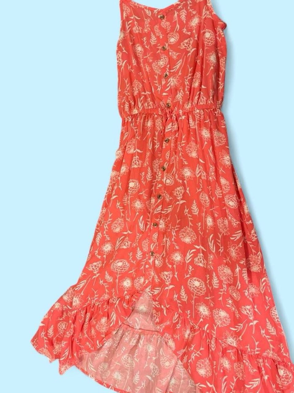 Girls Coral Floral Button-Front Maxi Dress